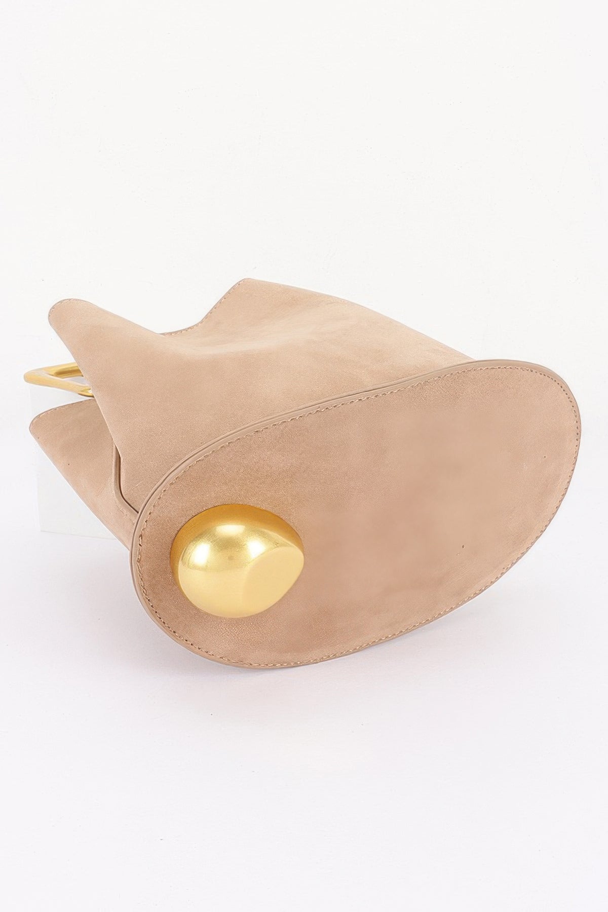 Suede effect metal handle handbag detail view