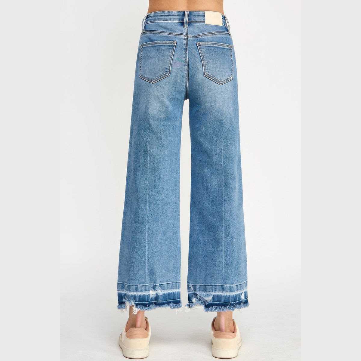 Tummy-Control Cropped Wide-Leg Jeans in blue, back view