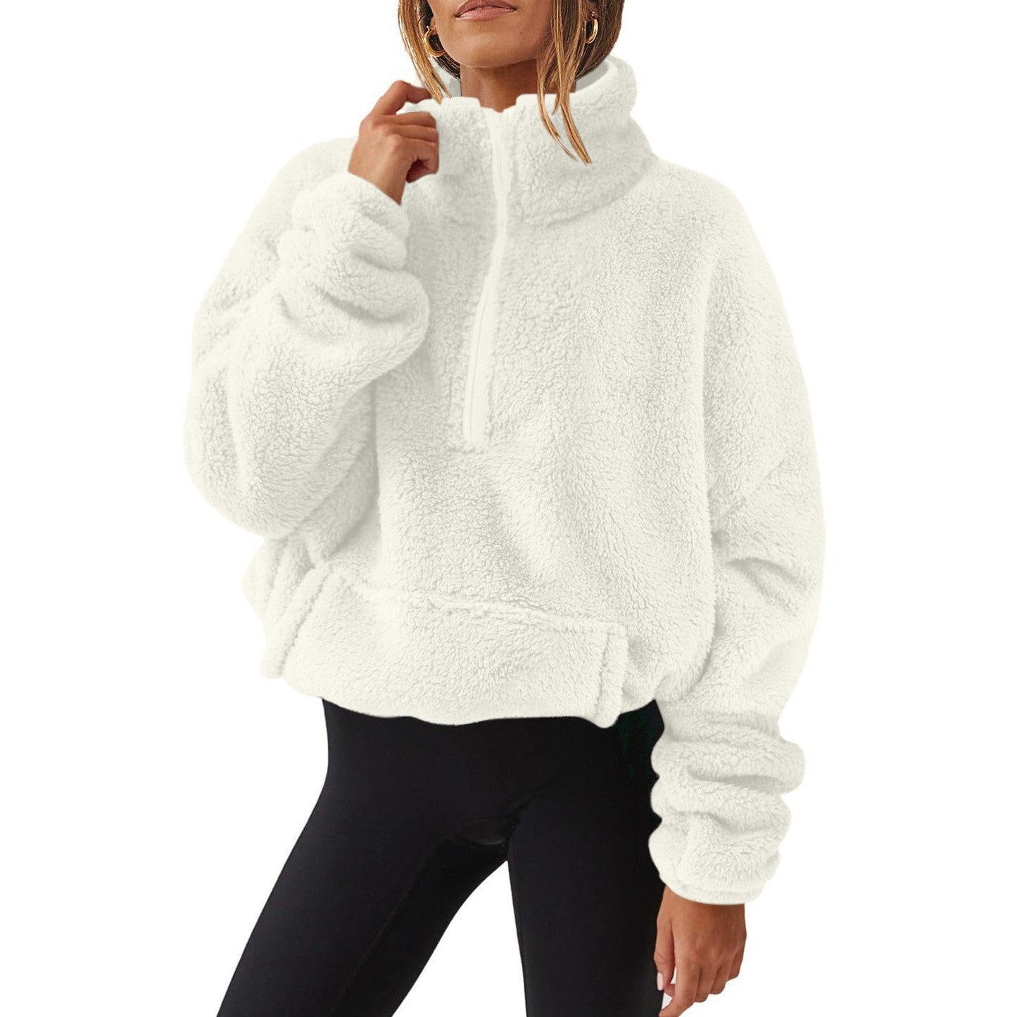 Velvet Fleece - Lined Half - Zip Sweater - 2026 Winter Collection Stand Collar Top – Minimal Elegance | The Simple Co – Tops, minimalist style, quiet luxury aesthetic, modern essential – The Simple Co.