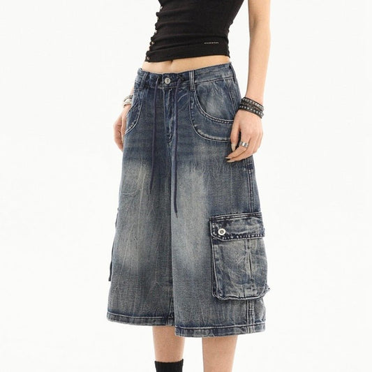 Vintage Wash Denim Cargo Pants – Relaxed Wide - Leg Street Fit | The Simple Co. – Bottoms, minimalist style, quiet luxury aesthetic, modern essential – The Simple Co.