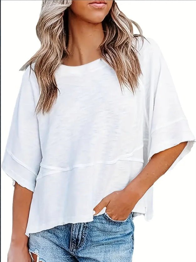Women's Clothing Solid Color Crew Neck Loose Basic T-shirt – Versatile Spring/Summer | The Simple Co. – Apparel & Accessories > Clothing > Shirt, minimalist style, quiet luxury aesthetic, modern essential – The Simple Co.