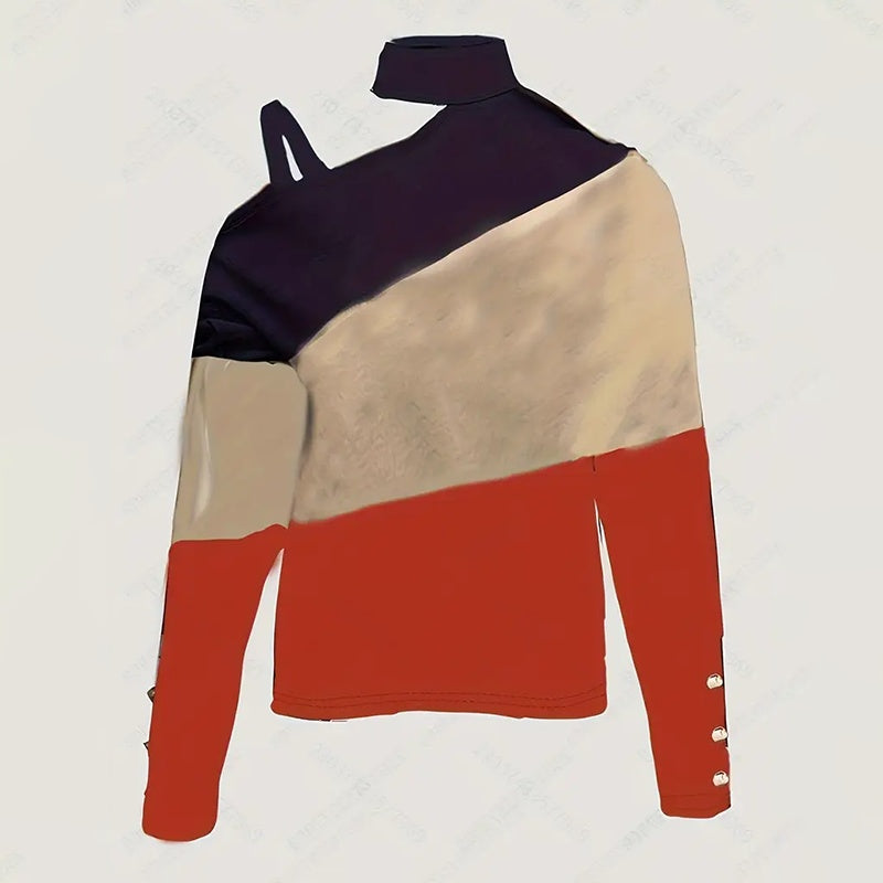 Women's Zip-Front Color-Block Blouse