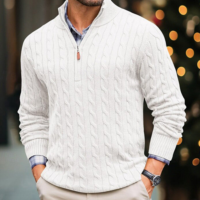 Men's Slim-Fit Knitted Zip-Up Mock Neck Sweater