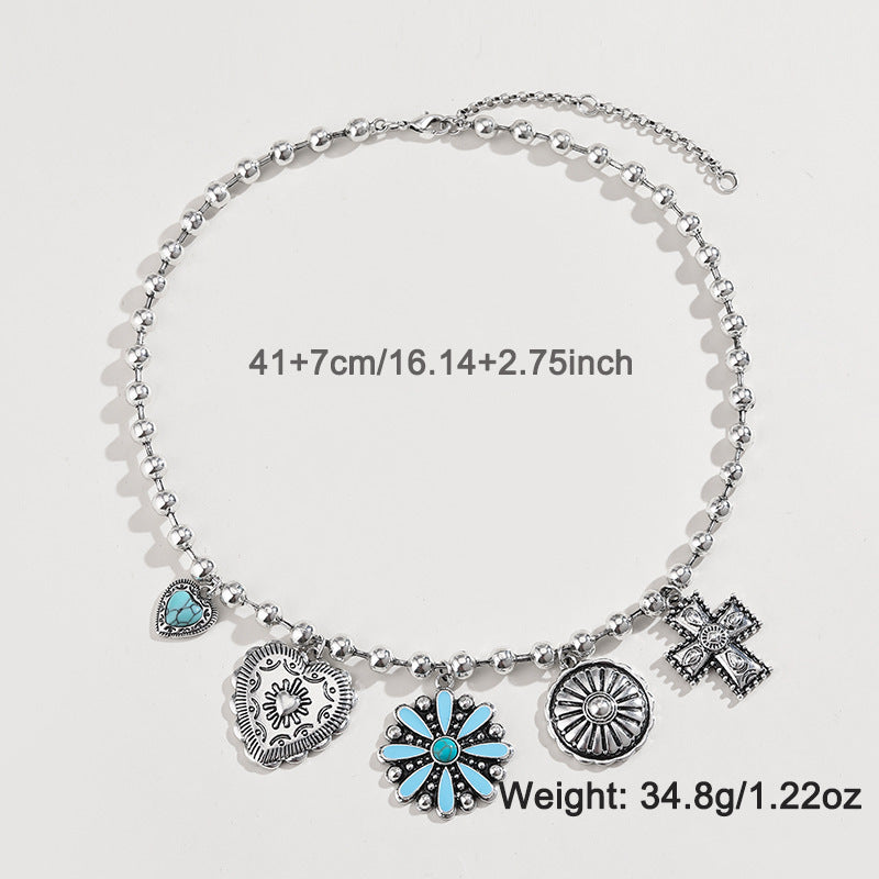 Personalized Turquoise Wax Rope Necklace Set - Vintage Cross Jewelry