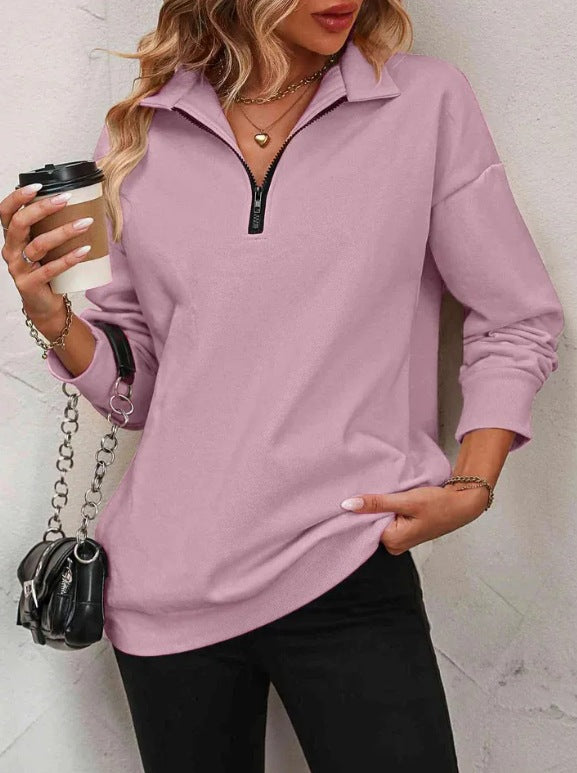 Women's Half-Sleeve Zipper Sweatshirt - 2026 Winter Collection Fashion Pullover