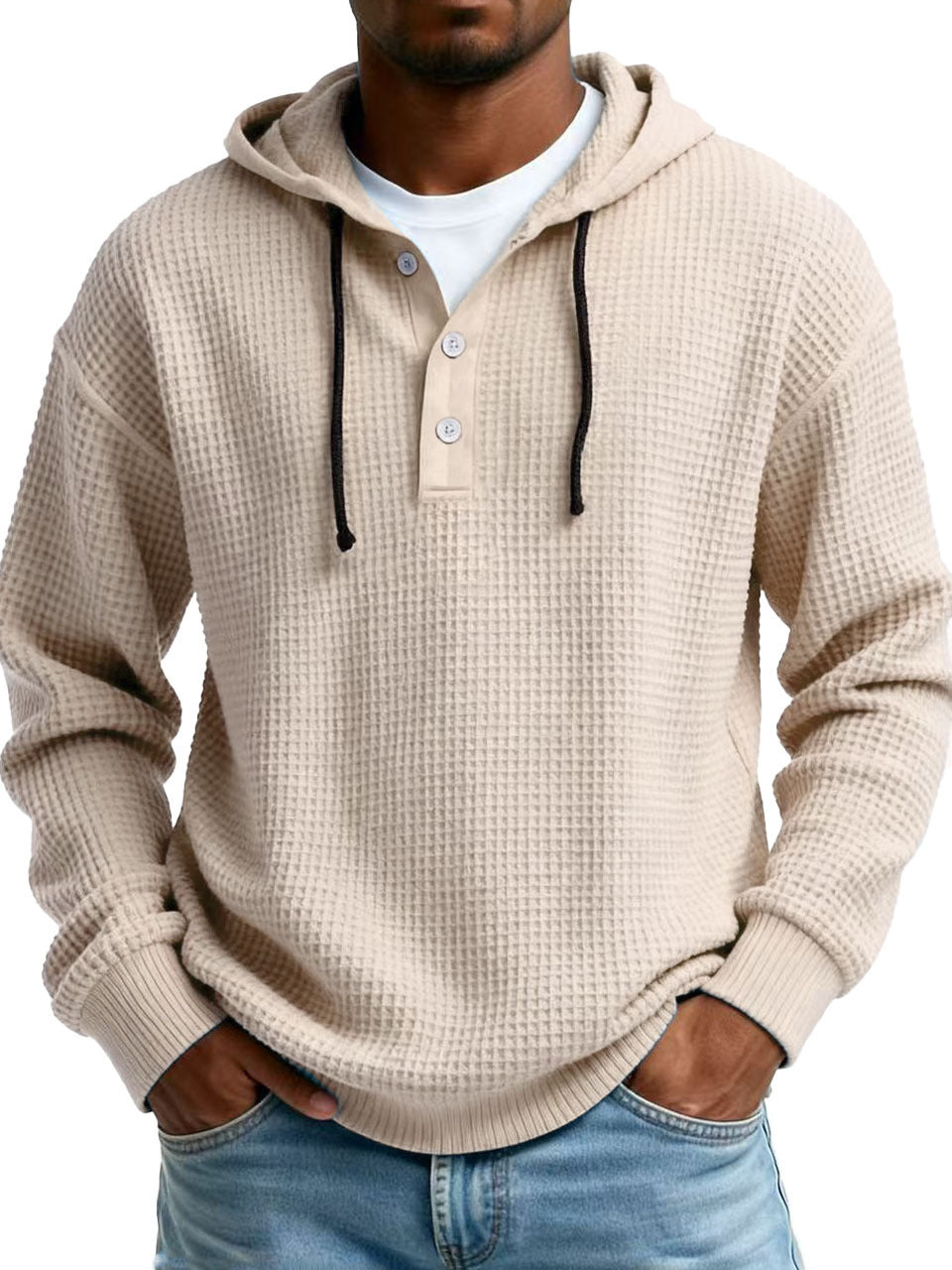 Men's Youth Ribbed Hooded Half-Zip Sweater Casual Knitwear
