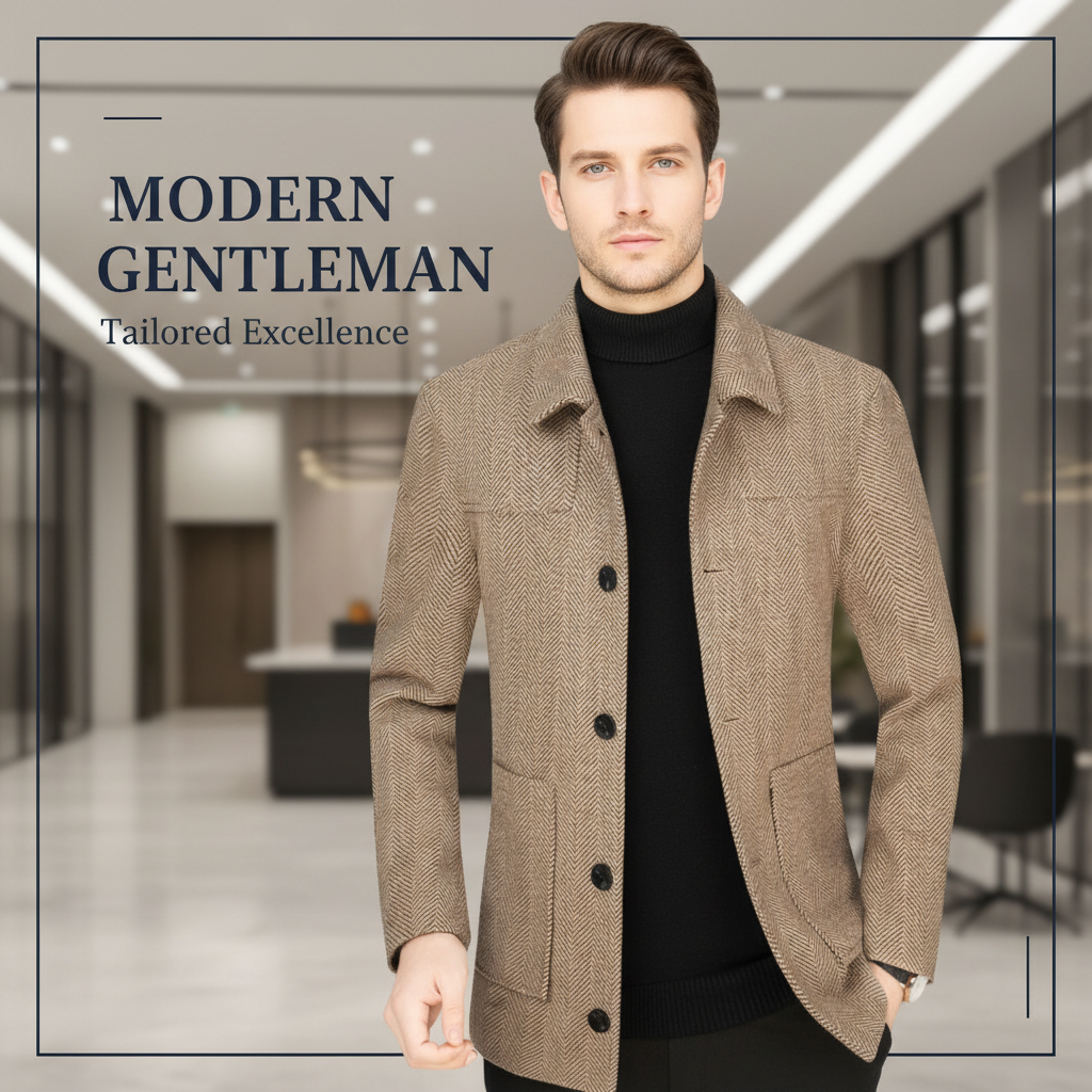 Men's Lapel Woolen Jacket Business Casual