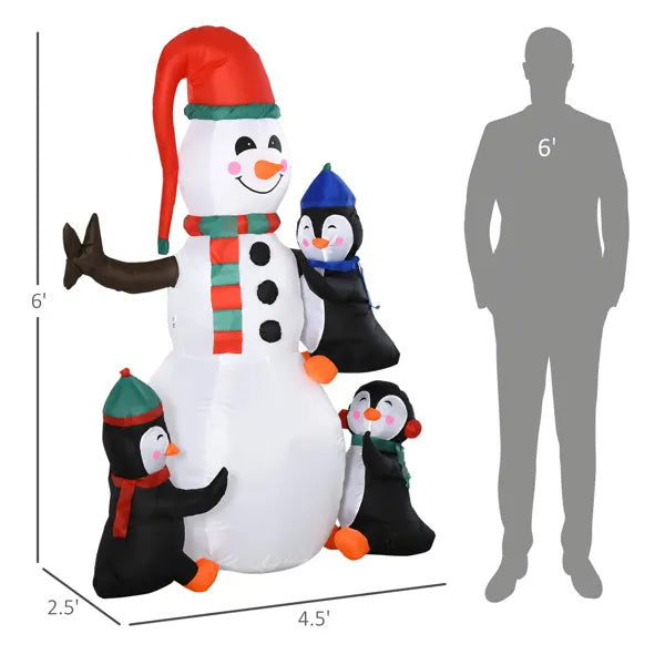 6ft Inflatable Christmas Snowman Penguins LED