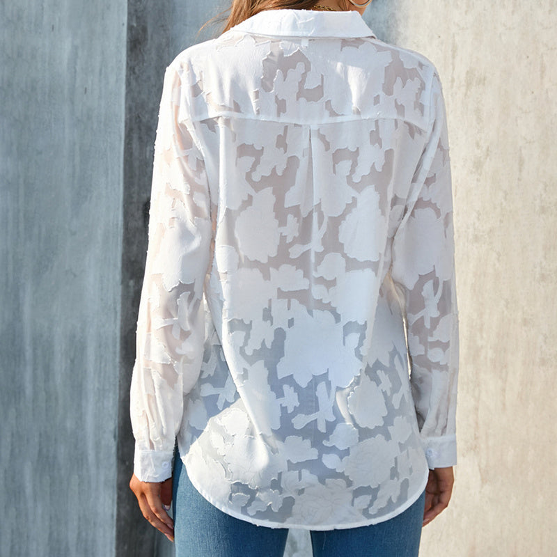 Womens Casual Sheer Button Down Shirts