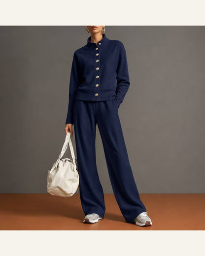 Stand-Collar Cardigan & Wide-Leg Pant Set — product detail