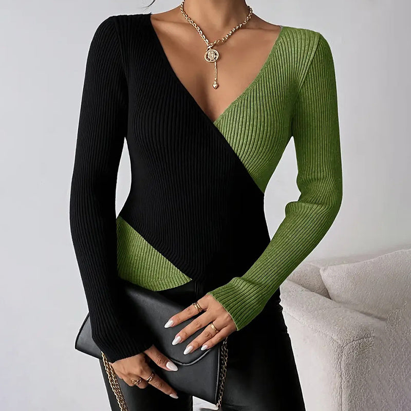 Women's V-Neck Cross Front Sweater