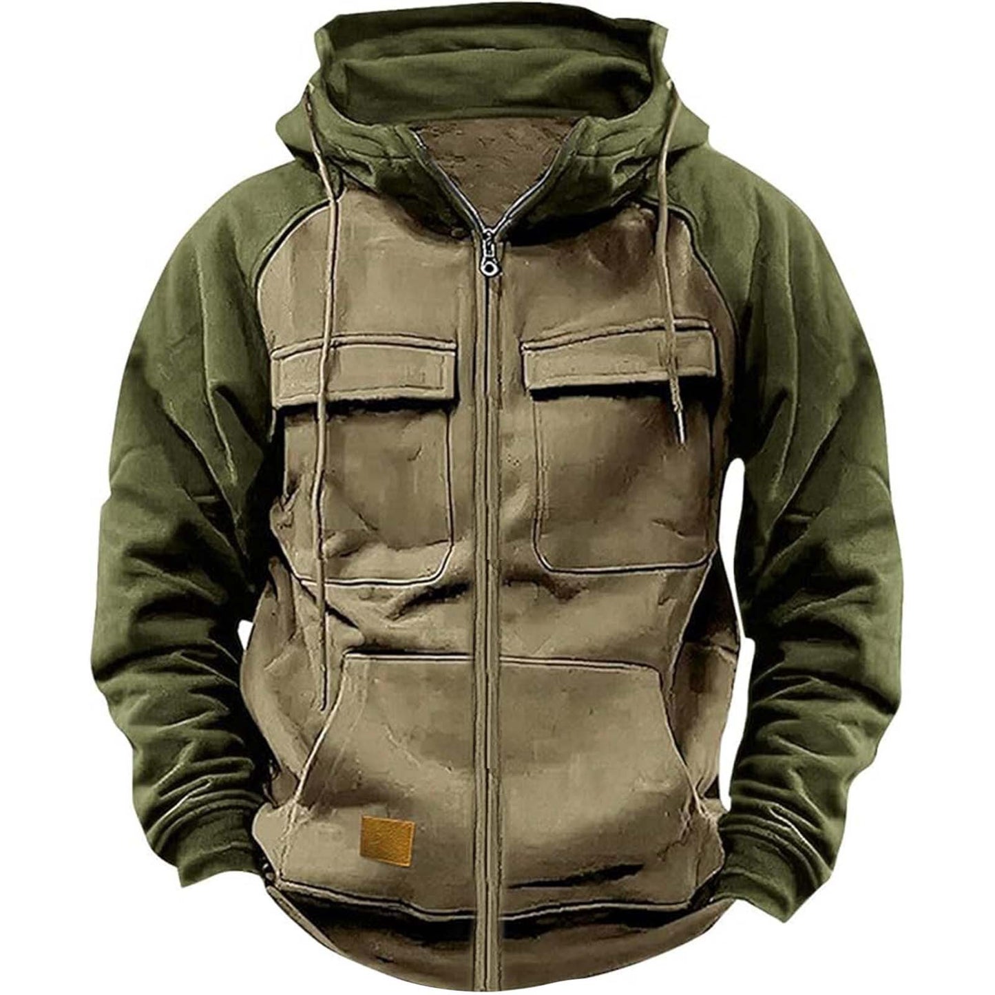 Men's Multi-Pocket Workwear Hoodie - Fleece-Lined Loose Fit