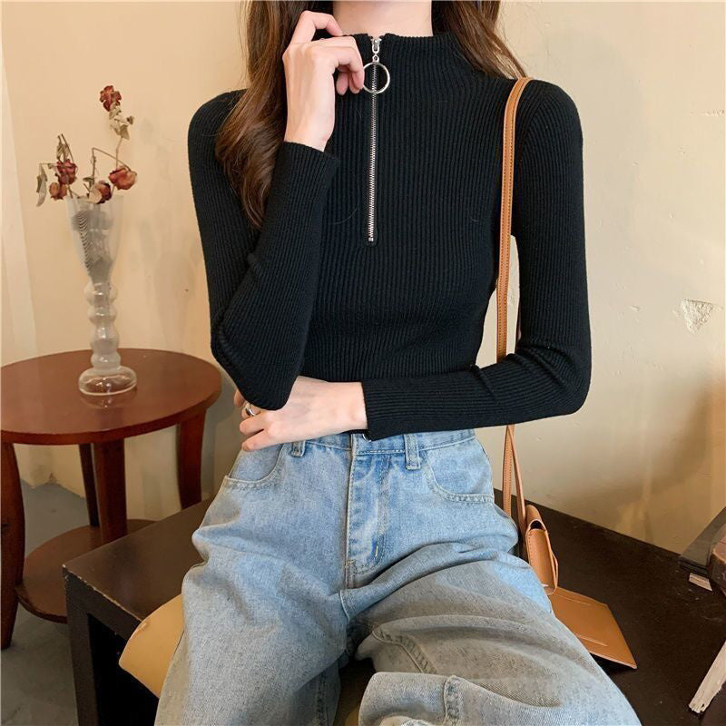 Women's Slim Fit Half-Zip Turtleneck Sweater