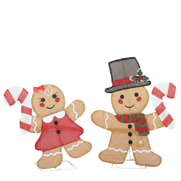 Minimal Lighted Gingerbread & Candy Cane