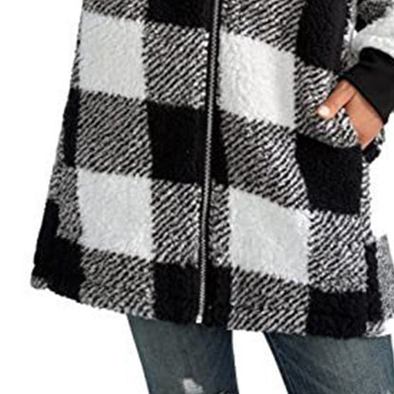 Women's Plaid Hooded Jacket, Long Sleeve
