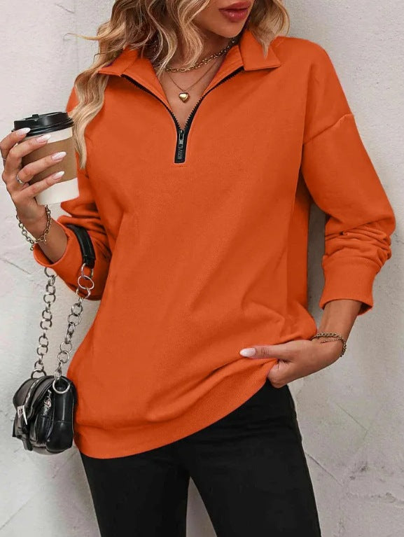 Women's Half-Sleeve Zipper Sweatshirt - 2026 Winter Collection Fashion Pullover
