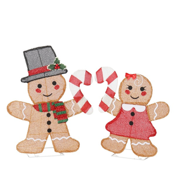 Minimal Lighted Gingerbread & Candy Cane
