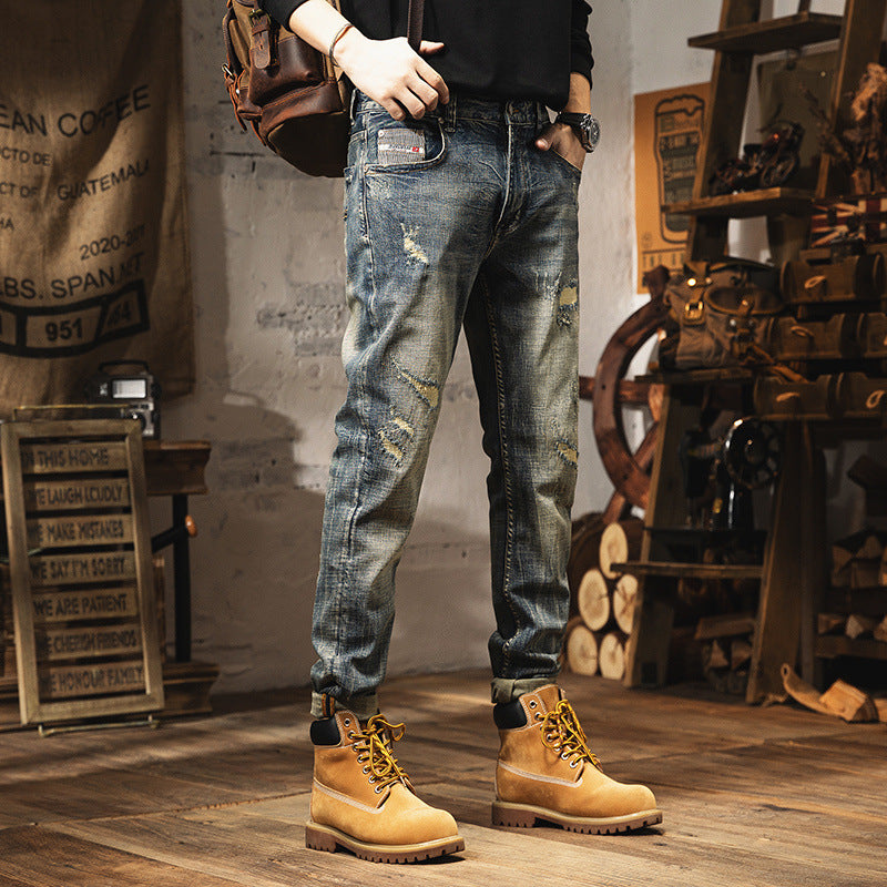 Retro Heavy Washed Denim Jeans - Men's Vintage Style Pants