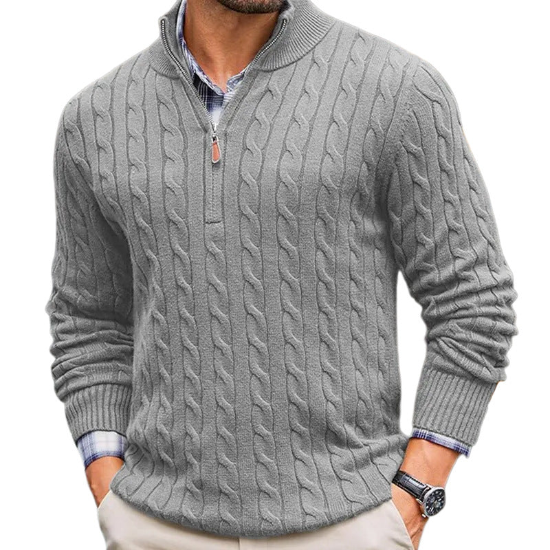 Men's Slim-Fit Knitted Zip-Up Mock Neck Sweater