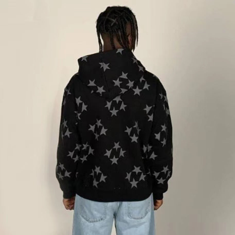 Minimal Stars Print Hooded Cardigan