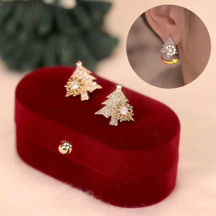 Rotating Christmas Tree Earrings with Rhinestone
