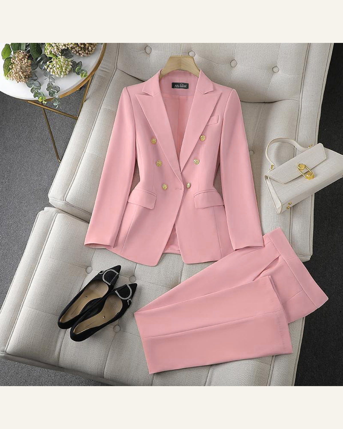 Tailored Two-Piece Blazer & Trouser Set — Deep Pink