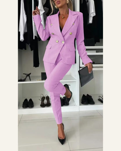 Tailored Two-Piece Blazer & Trouser Set — Pink