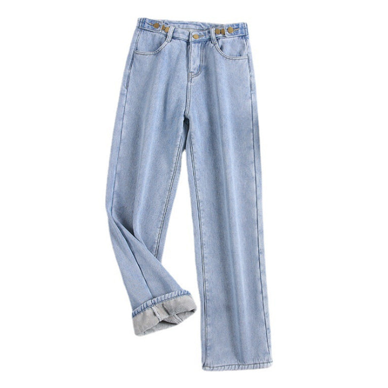 Women's High-Waist Fleece-Lined Jeans - 2026 Winter Collection Casual Denim Pants