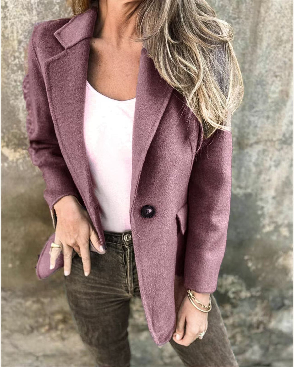 Button-Front Cropped Lapel Blazer — Light Purple
