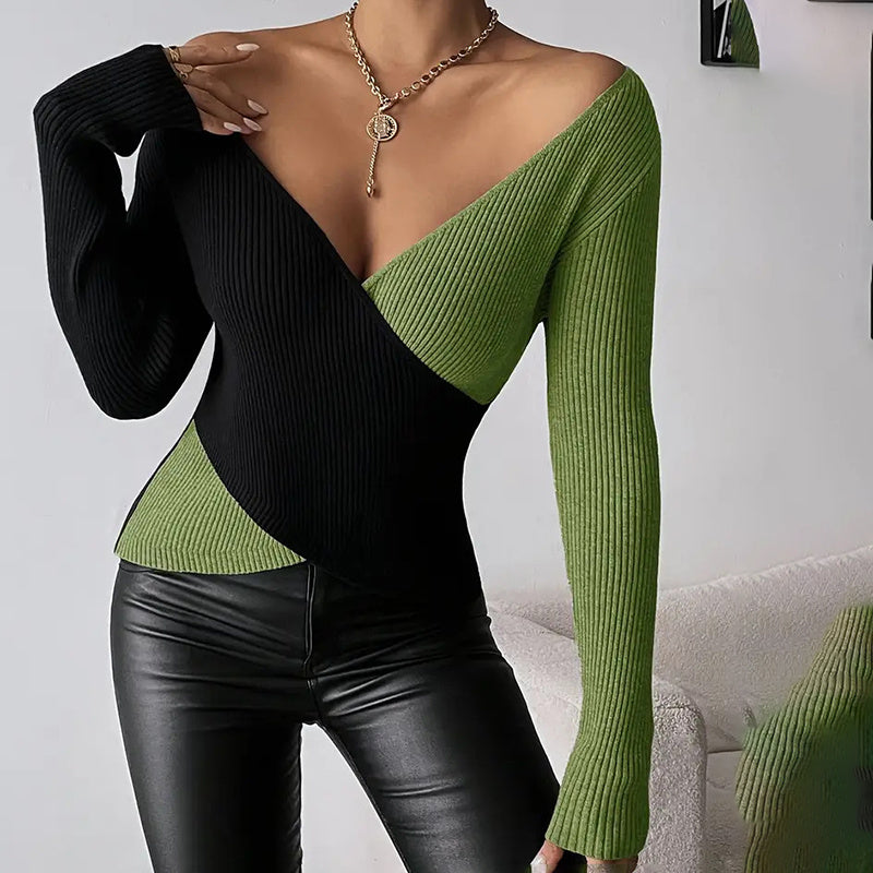 Women's V-Neck Cross Front Sweater