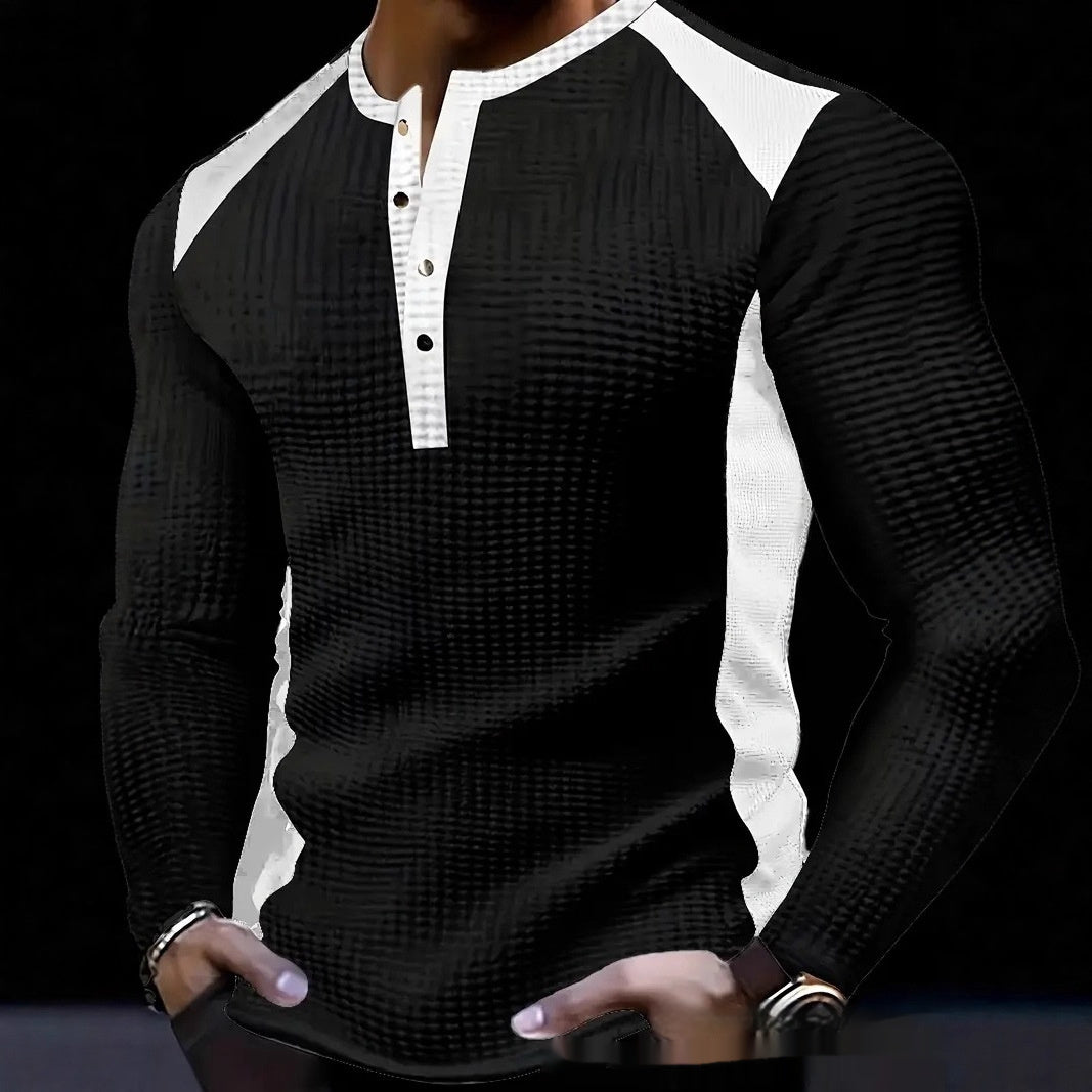 Men's Patchwork Jacquard Long Sleeve Sweatshirt - Slim Fit Pullover