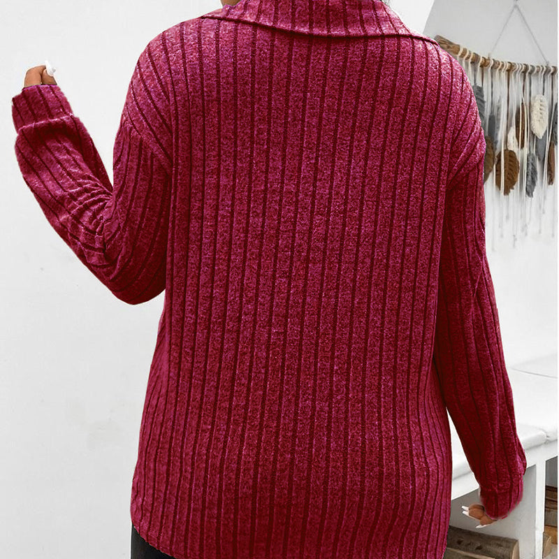 Women's Plus Size V-Neck Lapel Top - 2026 Winter Collection Long Sleeve Casual Blouse