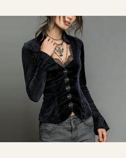 Velvet V-Neck Flare-Sleeve Top — additional view