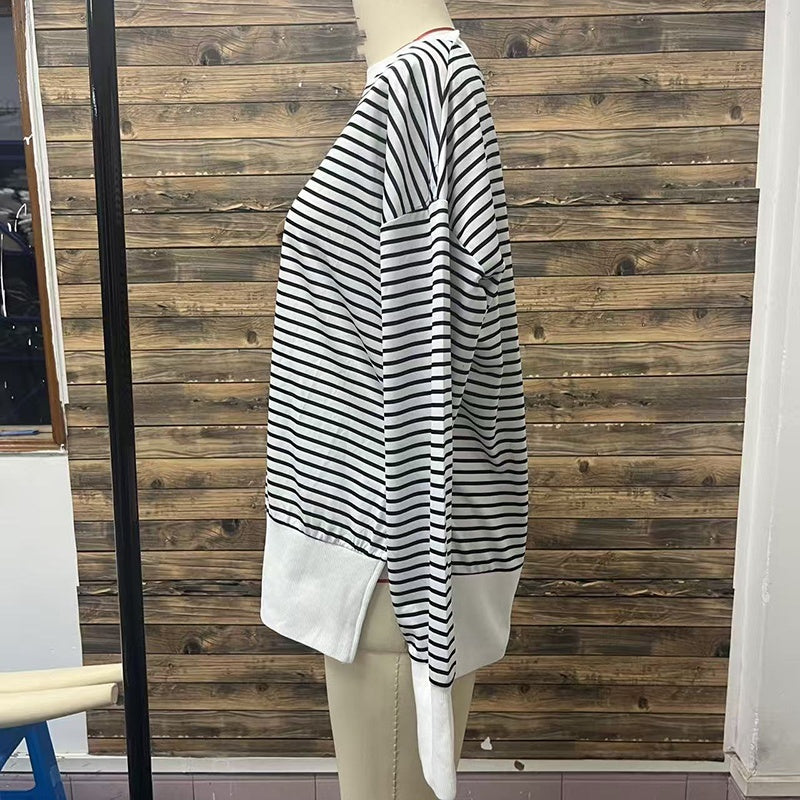 Women's Striped Sweatshirt Size Slit Long