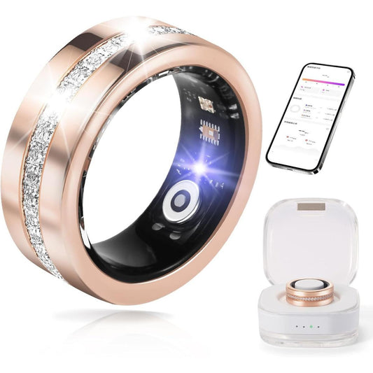Rose Gold Smart Ring for Women - Health Tracker with Crystals