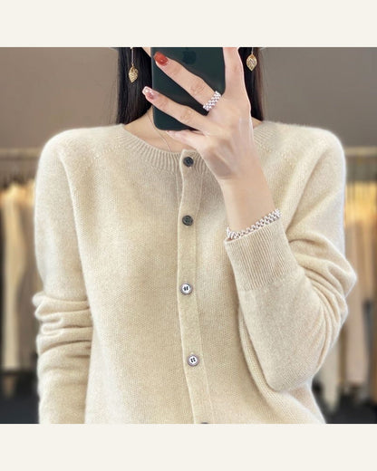Classic Wool Crew-Neck Cardigan — Green