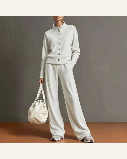 Stand-Collar Cardigan & Wide-Leg Pant Set — alternate view