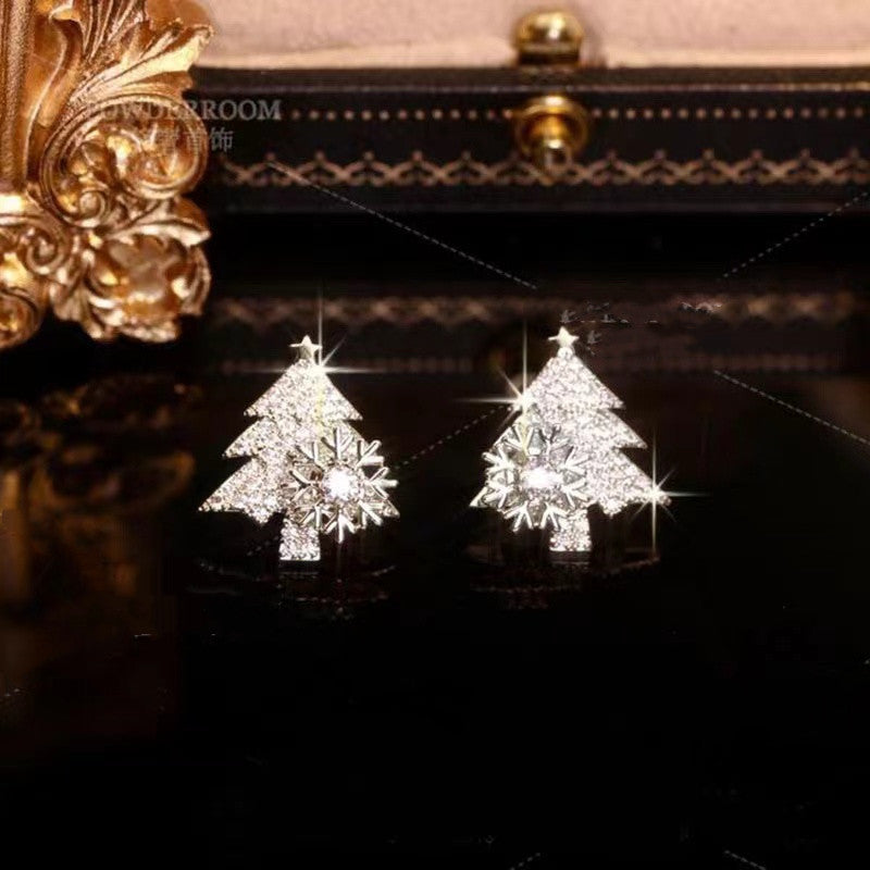 Rotating Christmas Tree Earrings with Rhinestone