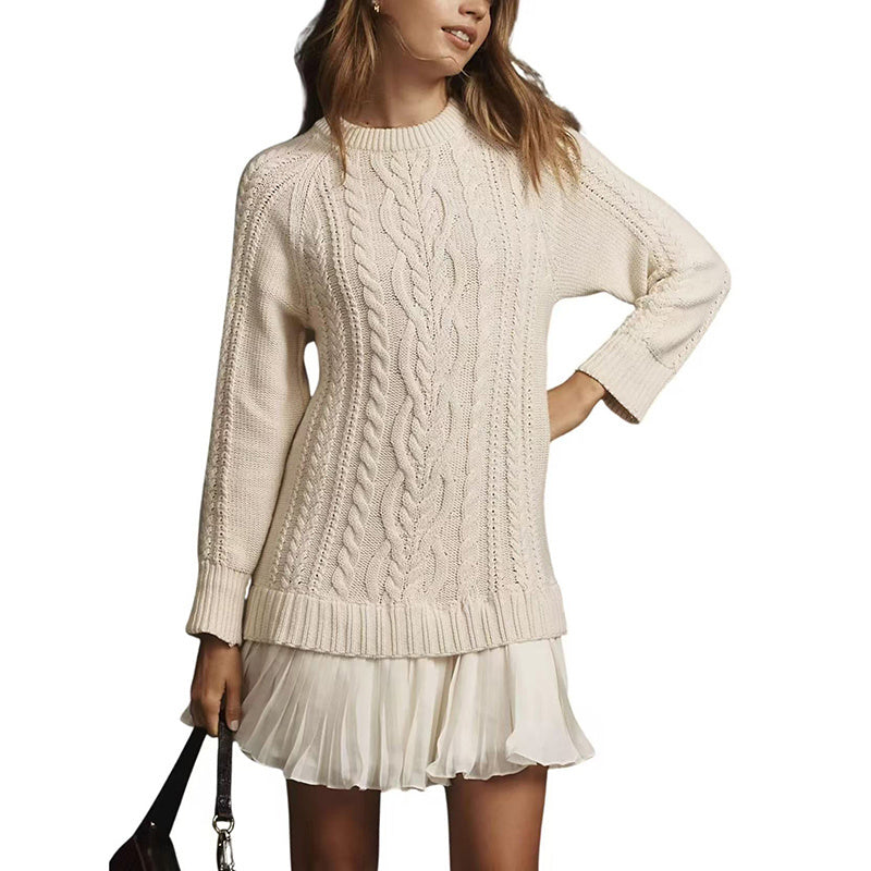 Women's Cable Knit Sweater with Lace