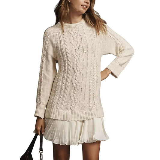 Women's Cable Knit Sweater with Lace
