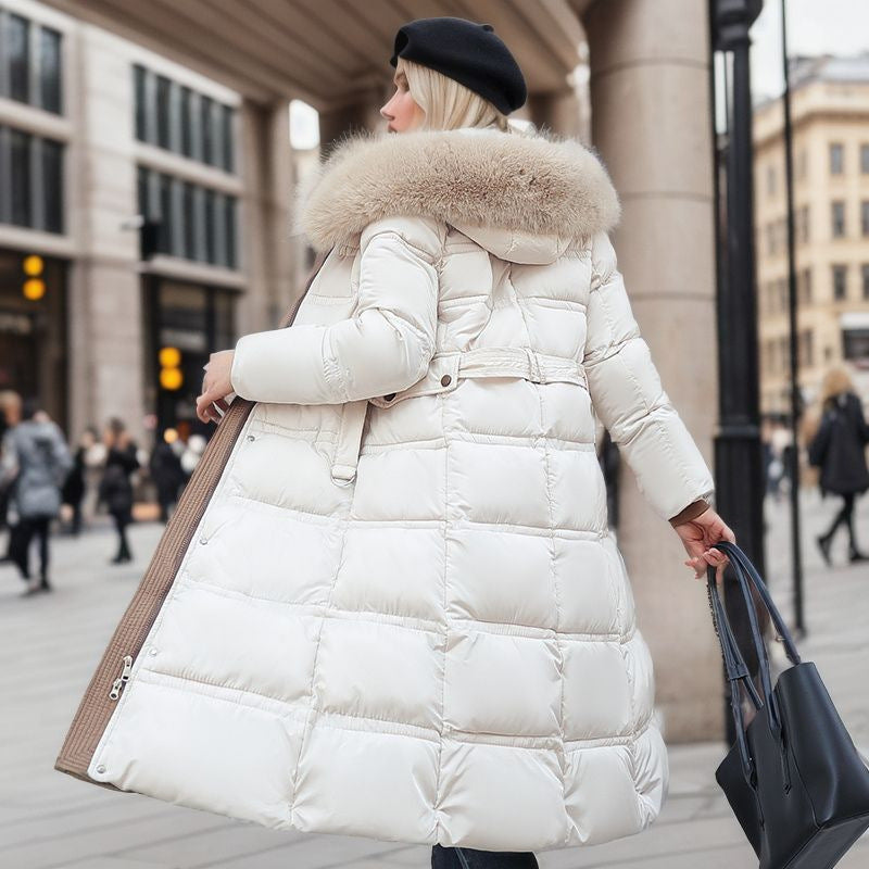 Women's Belted Winter Coat with Fur