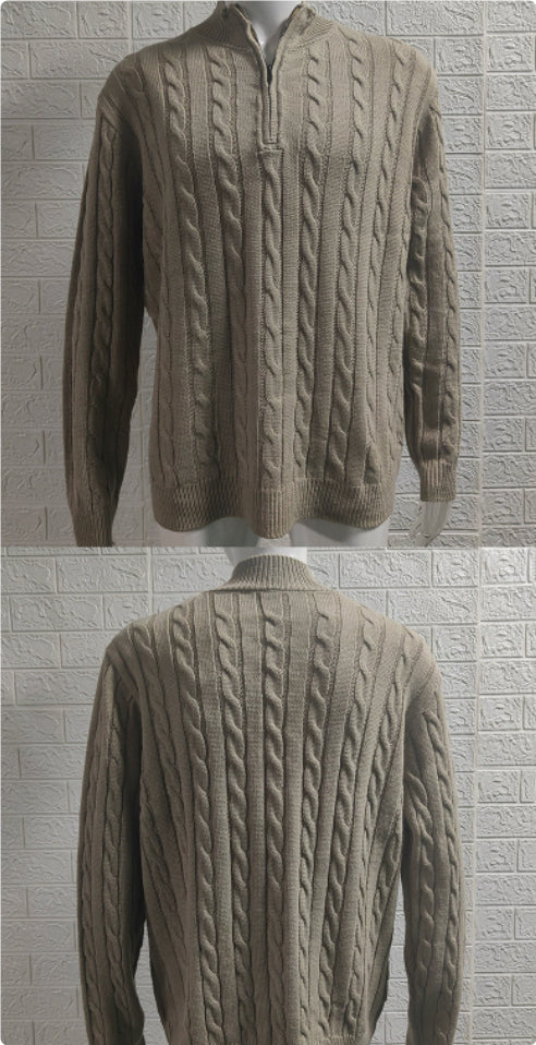Men's Slim-Fit Knitted Zip-Up Mock Neck Sweater