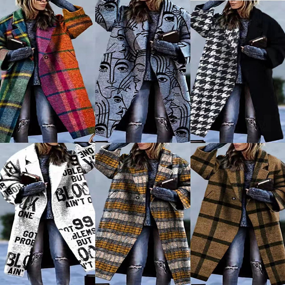 Women's Plaid Long-sleeved Coat