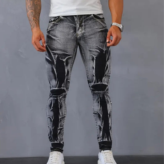 Irregular Floral Print Slim-Fit Men's Trousers - Stylish Design