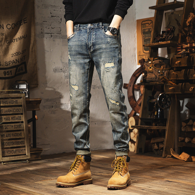 Retro Heavy Washed Denim Jeans - Men's Vintage Style Pants