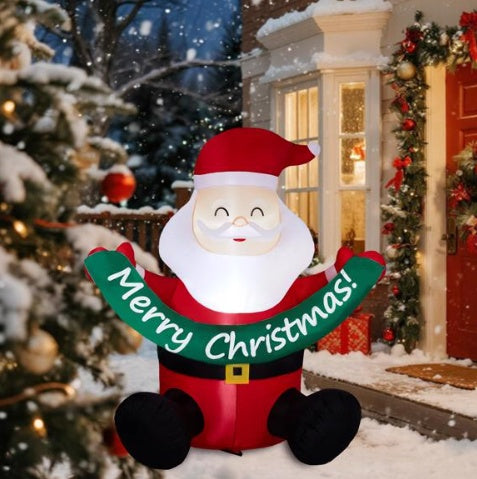 5.8ft Inflatable Santa Christmas Banner LED