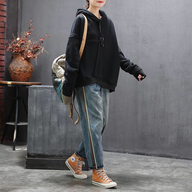 Women's Side Striped Patchwork Jeans - 2026 Winter Collection Artsy Denim Pants