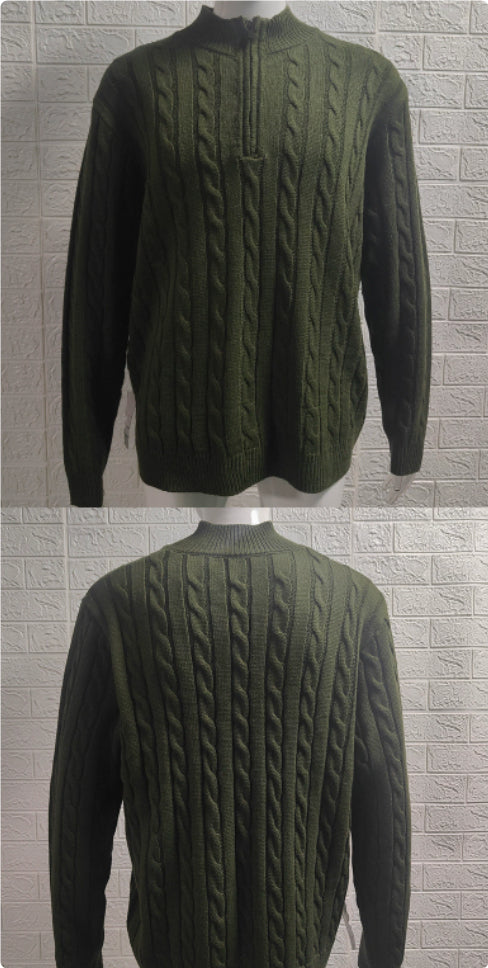 Men's Slim-Fit Knitted Zip-Up Mock Neck Sweater