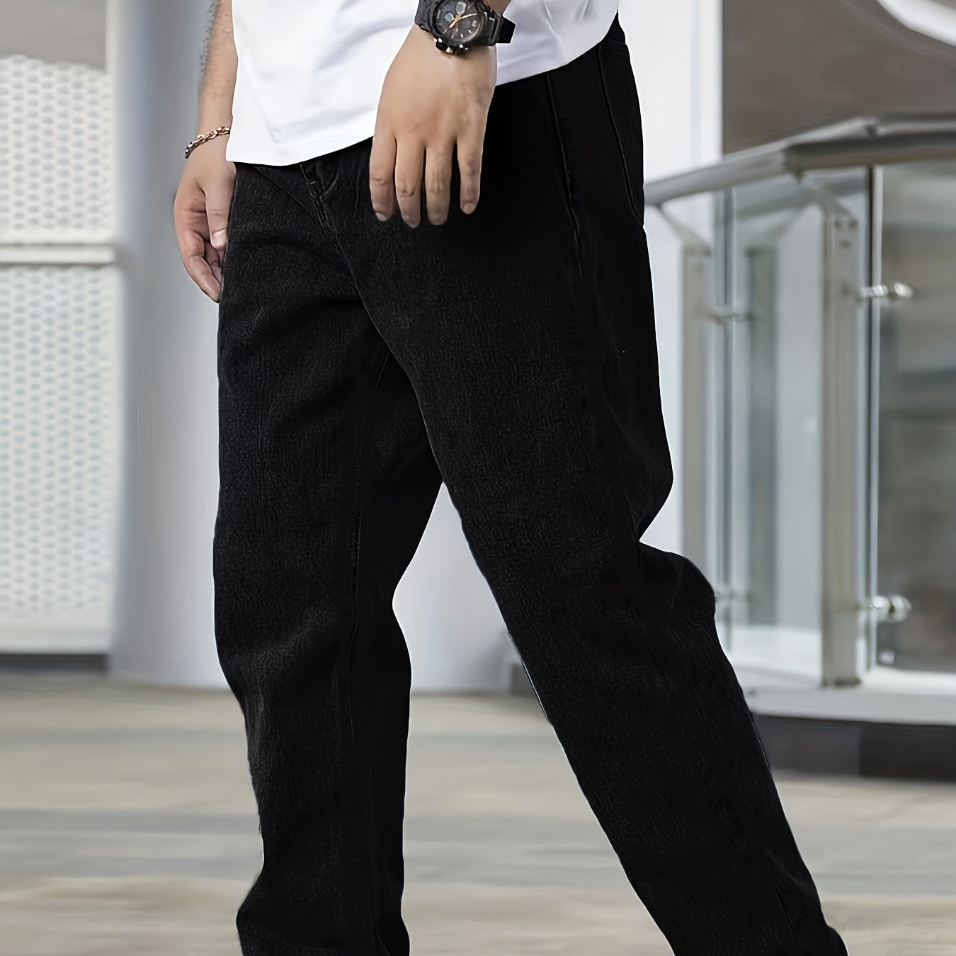 Classic Black Denim Jeans - Men's Versatile Straight Fit