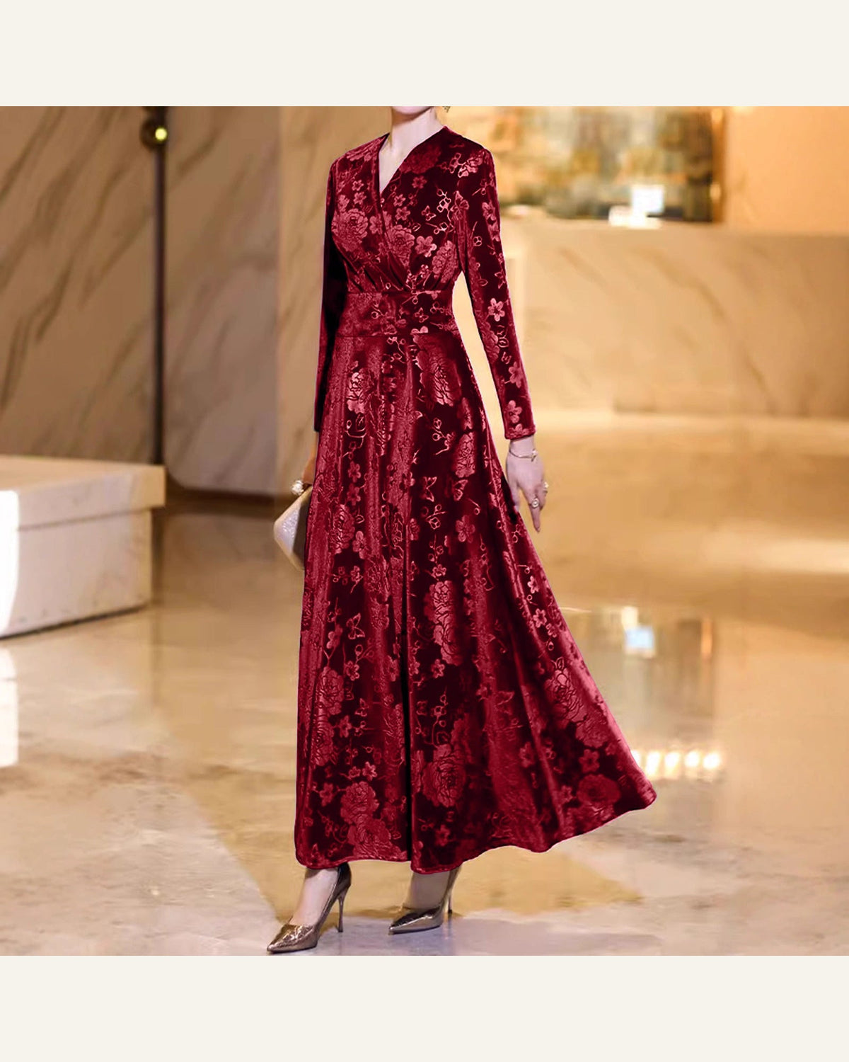 Floral Velvet High-Waist A-Line Dress additional view